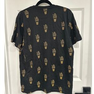 Ricky Singh Black Tee w/ Gold Ice Cream Graphic & Denim Detail